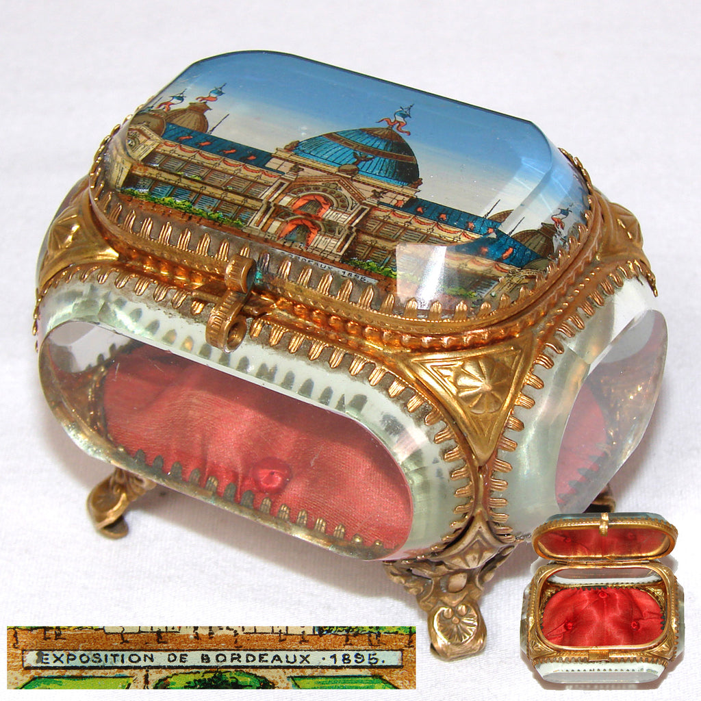 Antique French Eglomise Grand Tour Style Souvenir Jewelry Casket, Box: 1895 Bordeaux World Expo