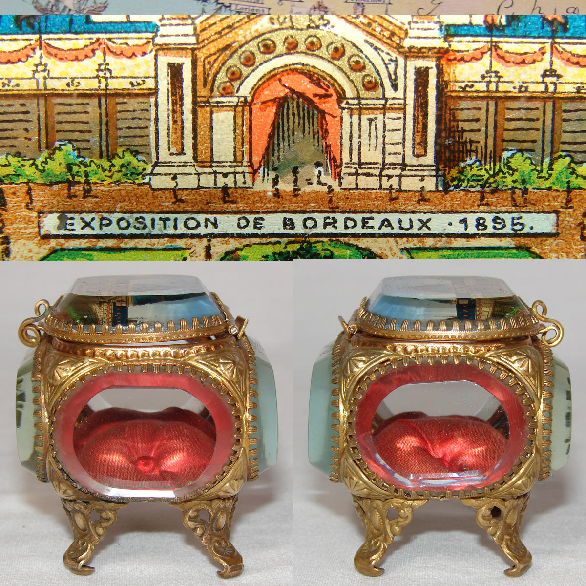 Antique French Eglomise Grand Tour Style Souvenir Jewelry Casket, Box: 1895 Bordeaux World Expo