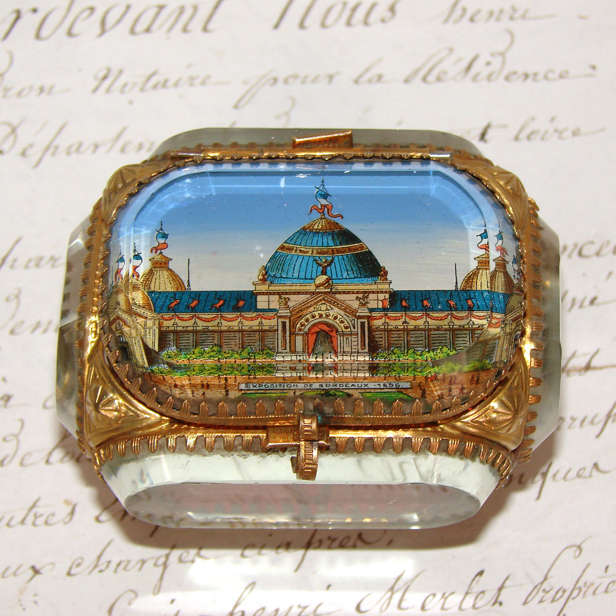 Antique French Eglomise Grand Tour Style Souvenir Jewelry Casket, Box: 1895 Bordeaux World Expo