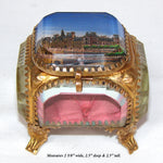 Antique French Grand Tour Style Souvenir Casket, Beveled Glass & Eglomise Scene: Hotel de Ville