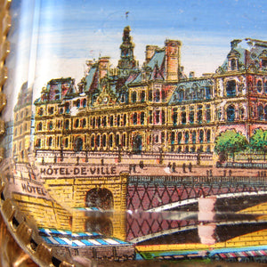 Antique French Grand Tour Style Souvenir Casket, Beveled Glass & Eglomise Scene: Hotel de Ville