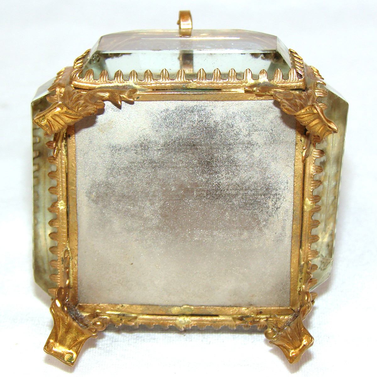 Antique French Grand Tour Style Souvenir Casket, Beveled Glass & Eglomise Scene: Hotel de Ville