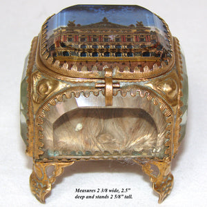 Antique French Grand Tour Style Souvenir Casket, Beveled Glass & Eglomise Scene: Opera Garnier