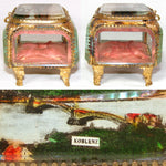 Antique German Grand Tour Style Souvenir Casket, Beveled Glass & "Koblenz" Eglomise Scene