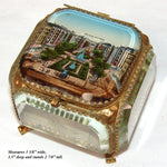 Antique French Grand Tour Style Souvenir Casket, Beveled Glass & Eglomise Scene: "Place et Rue de Lyon"