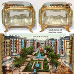 Antique French Grand Tour Style Souvenir Casket, Beveled Glass & Eglomise Scene: "Place et Rue de Lyon"