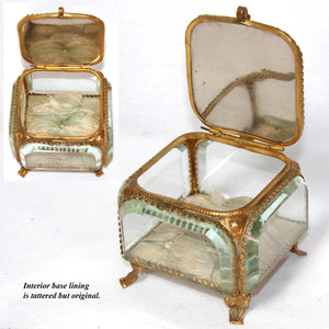 Antique French Grand Tour Style Souvenir Casket, Beveled Glass & Eglomise Scene: "Place et Rue de Lyon"