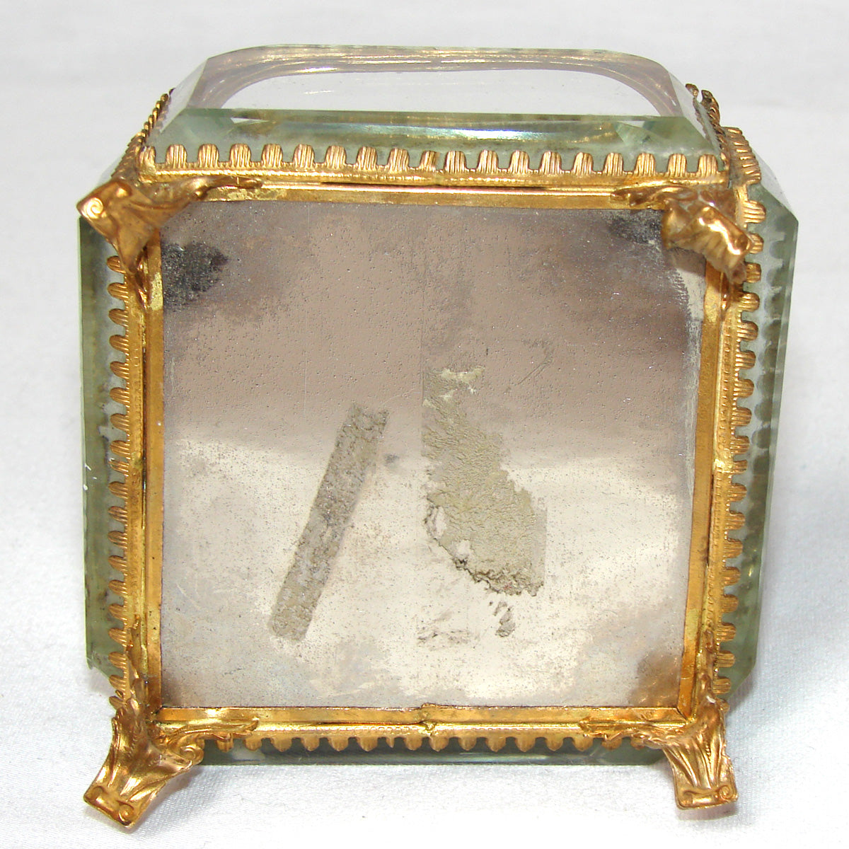 Antique French Grand Tour Style Souvenir Casket, Beveled Glass & Eglomise Scene: "Place et Rue de Lyon"