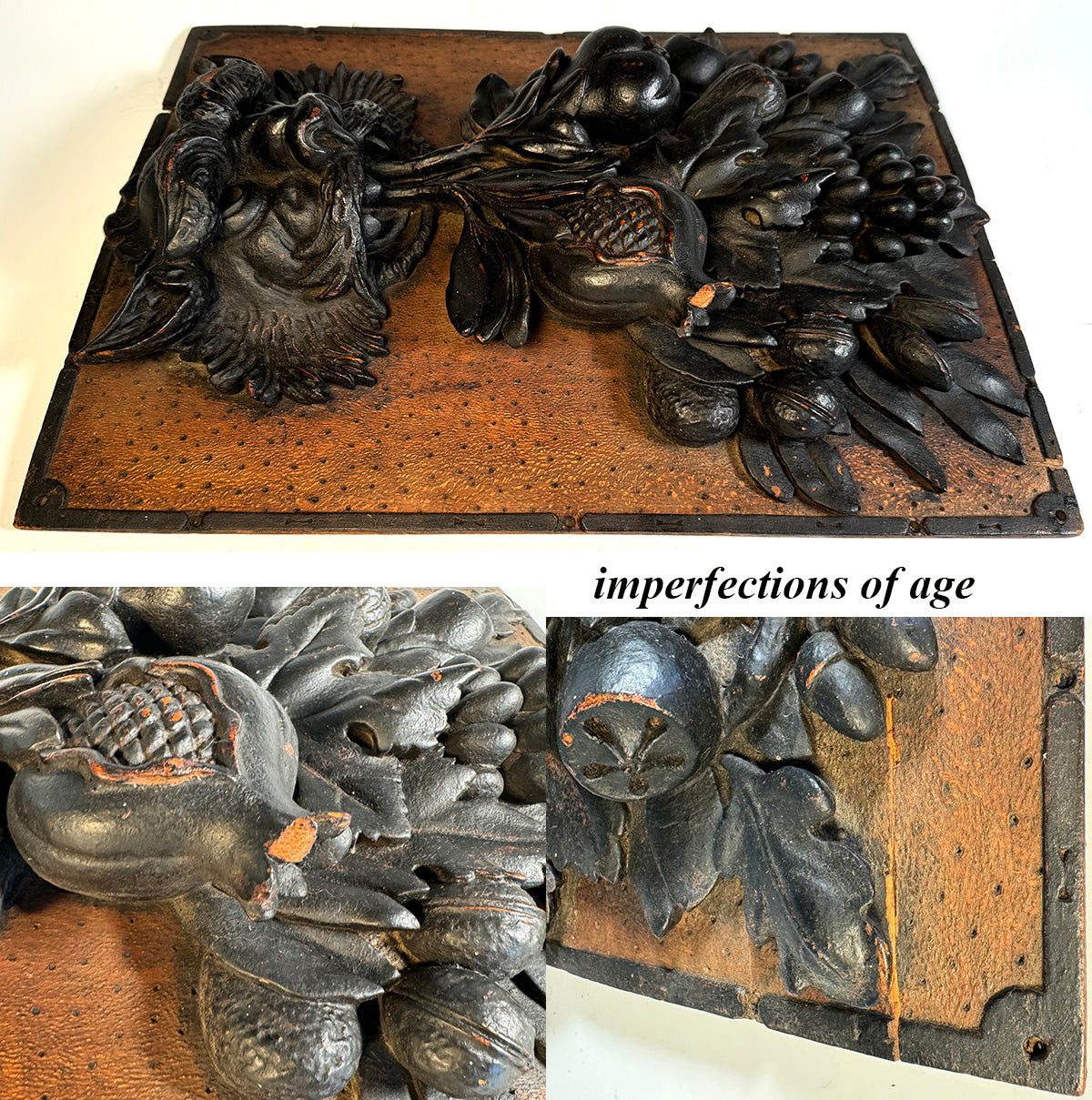 Fabulous Deep Bas Relief Hand Carved Figure and Fruit, a Panel Salvage from 18th c or Earlier.