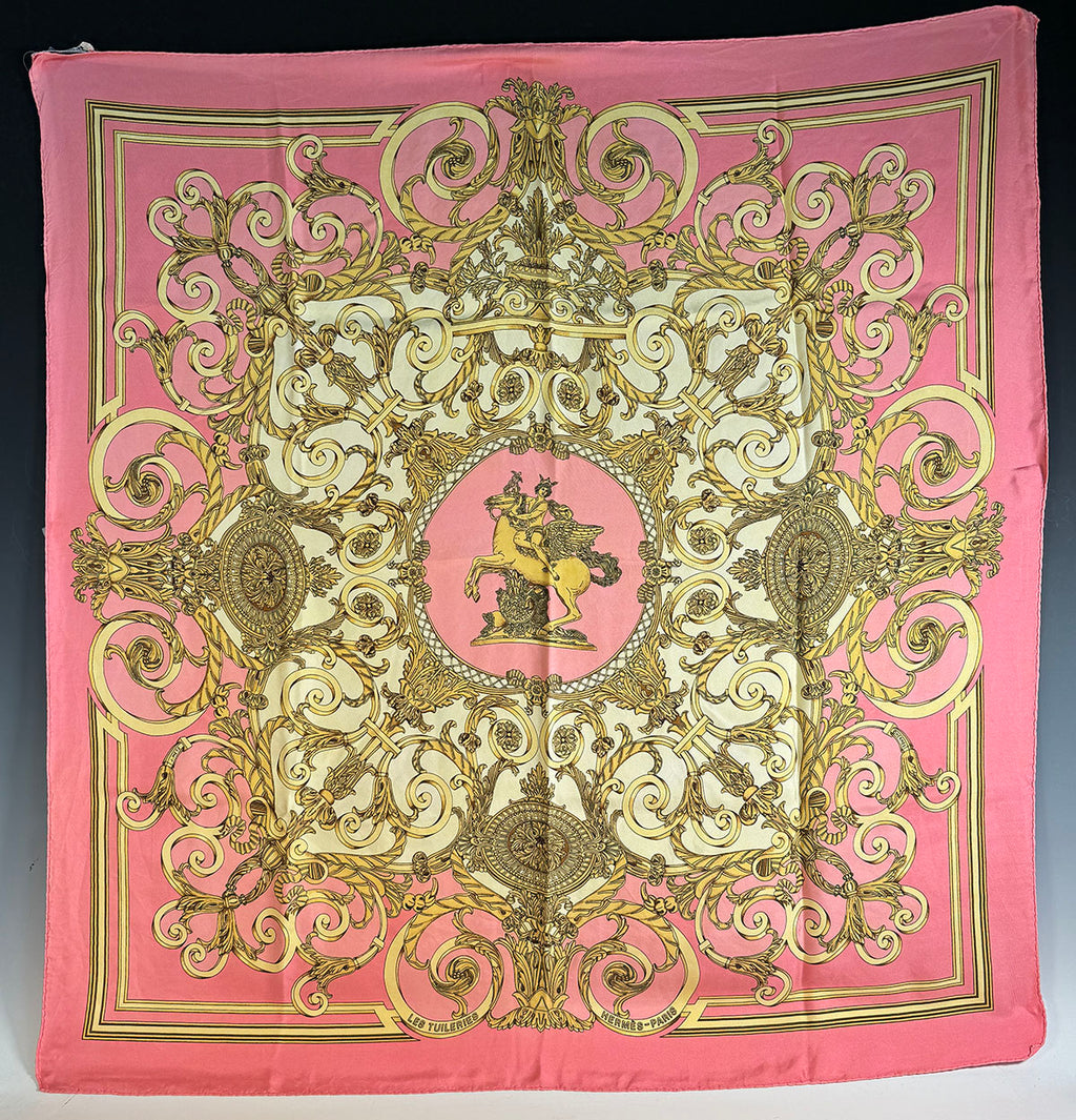 Beautiful Vintage 1990 French Hermés 90cm Silk Twill Scarf "Les Tuileries" by Joaquin Metz