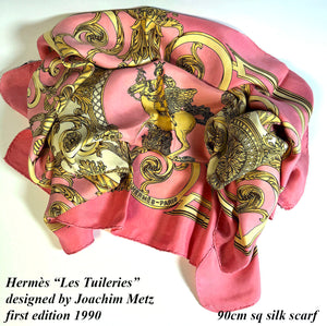 Beautiful Vintage 1990 French Hermés 90cm Silk Twill Scarf "Les Tuileries" by Joaquin Metz