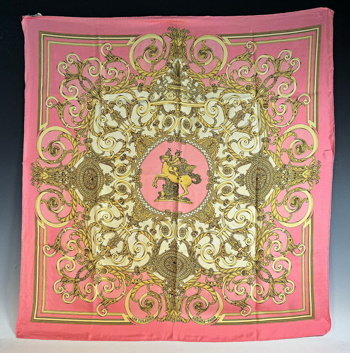 Beautiful Vintage 1990 French Hermés 90cm Silk Twill Scarf "Les Tuileries" by Joaquin Metz