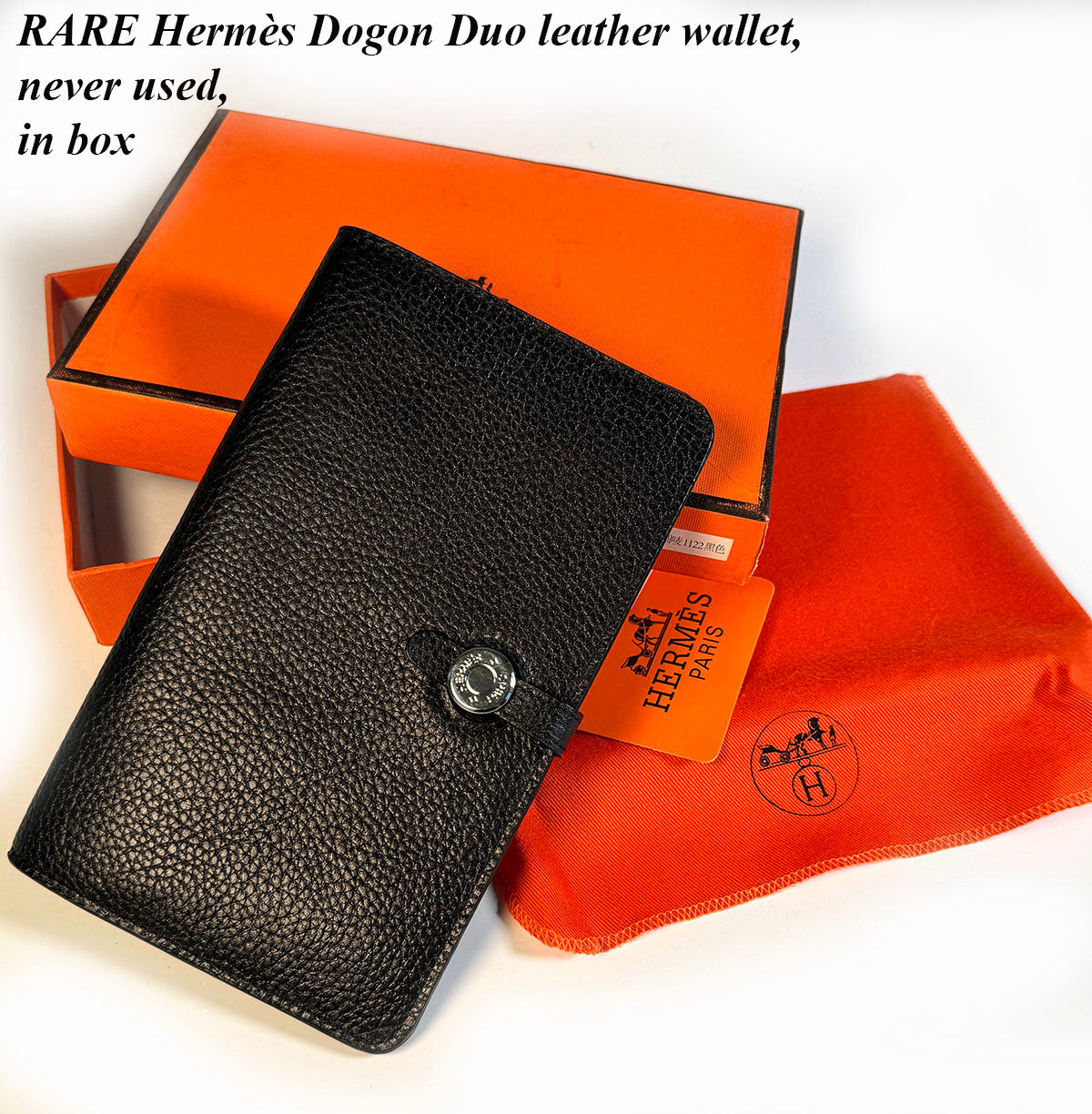 Hermés Togo black leather Dogon Wallet with Coin Purse, never worn, Original Box, Dust Cover