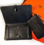 Hermés Togo black leather Dogon Wallet with Coin Purse, never worn, Original Box, Dust Cover