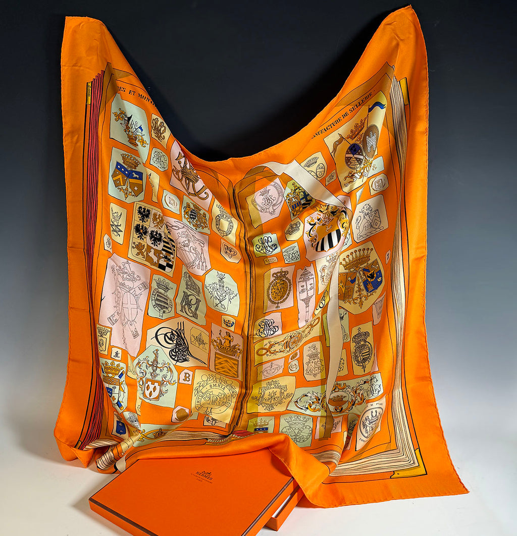 Superb Vintage 1986 French Hermés 90cm Silk Twill Scarf "Chiffres et Monogrammes" by Coutin