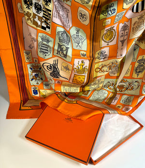 Superb Vintage 1986 French Hermés 90cm Silk Twill Scarf "Chiffres et Monogrammes" by Coutin