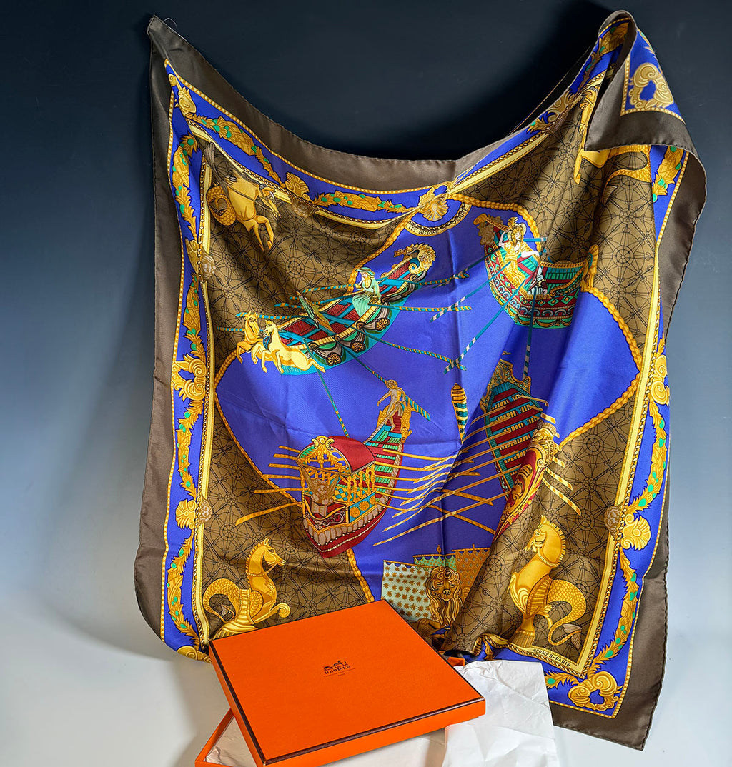 Vintage "Les Bissone de Venice" Hermés 90cm Silk Scarf in Box, c. 1988 by Artist, Annie Favre