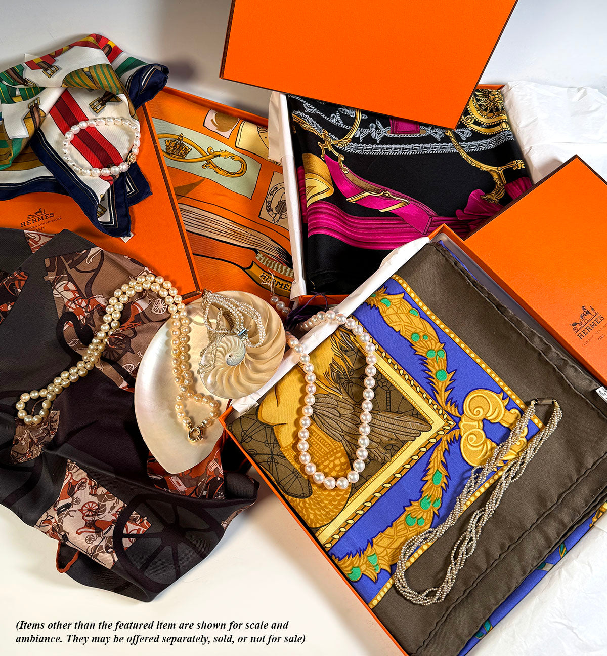 "Etriers" Hermés 90 cm silk scarf in box, the artist's original work designed c. 1964 by F de la Perriere