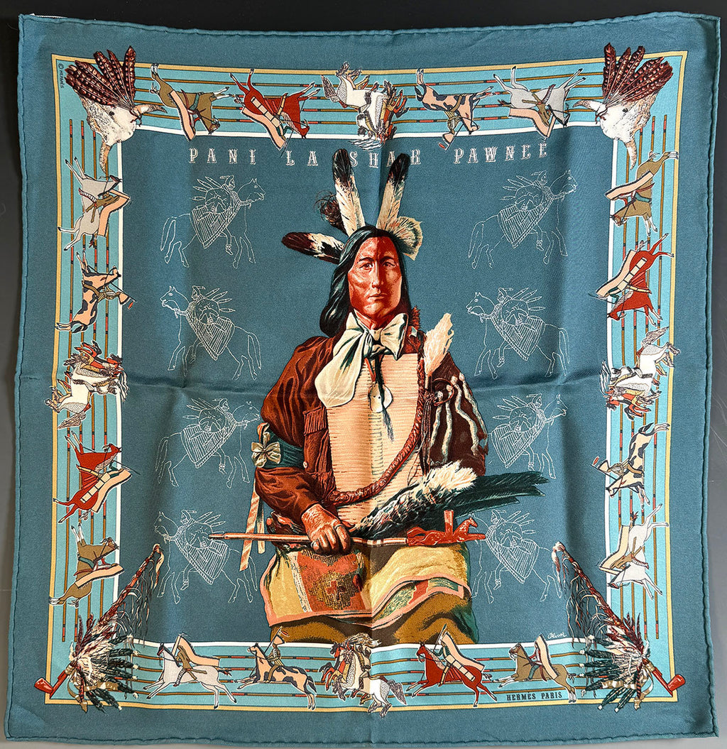 Vintage Hermés 41cm Silk Scarf, "Pani La Scar Pawnee" Original Art 1994 Edition by Kermit Oliver, Texan