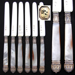 Elegant Antique French 1819-1838 6pc Sterling Silver & Vermeil 8 1/8" Cheese, Dessert or Entremet Knife Set