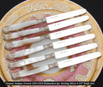 Elegant Antique French 1819-1838 6pc Sterling Silver & Vermeil 8 1/8" Cheese, Dessert or Entremet Knife Set