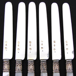 Elegant Antique French 1819-1838 6pc Sterling Silver & Vermeil 8 1/8" Cheese, Dessert or Entremet Knife Set