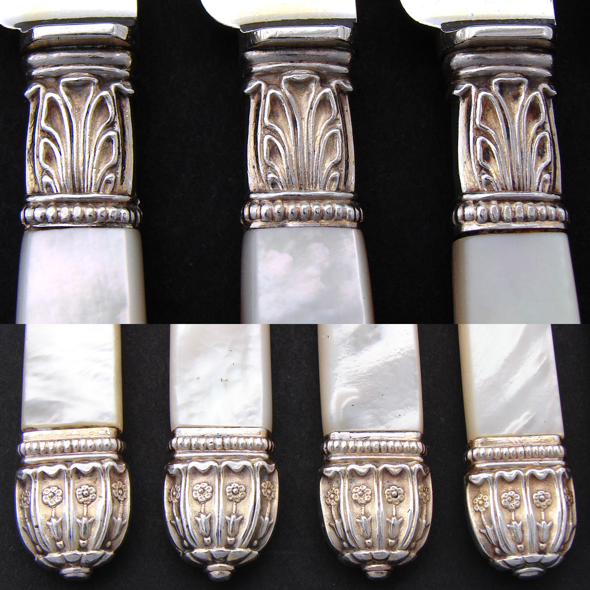 Elegant Antique French 1819-1838 6pc Sterling Silver & Vermeil 8 1/8" Cheese, Dessert or Entremet Knife Set