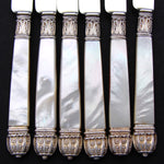 Elegant Antique French 1819-1838 6pc Sterling Silver & Vermeil 8 1/8" Cheese, Dessert or Entremet Knife Set