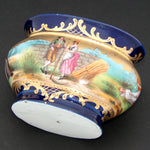 Antique French Miniature Jardiniere, Flower Bowl, Romantic Figures with Cobalt & Gold Enamel