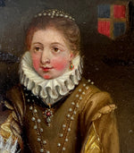 Antique Portrait Miniature 18th Century Royal w Crown, Pearls, Oil Painting on Copper Plaque