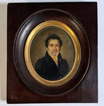 Antique French c.1830s Portrait Miniature, Handsome Gentleman with High Collar, Jacket