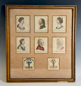 Charming Framed Group of 6 Historical Portrait Miniature Silhouettes, A Child's Art Dated c.1825