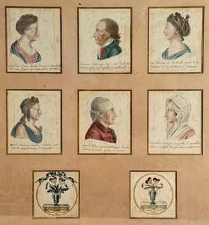 Charming Framed Group of 6 Historical Portrait Miniature Silhouettes, A Child's Art Dated c.1825