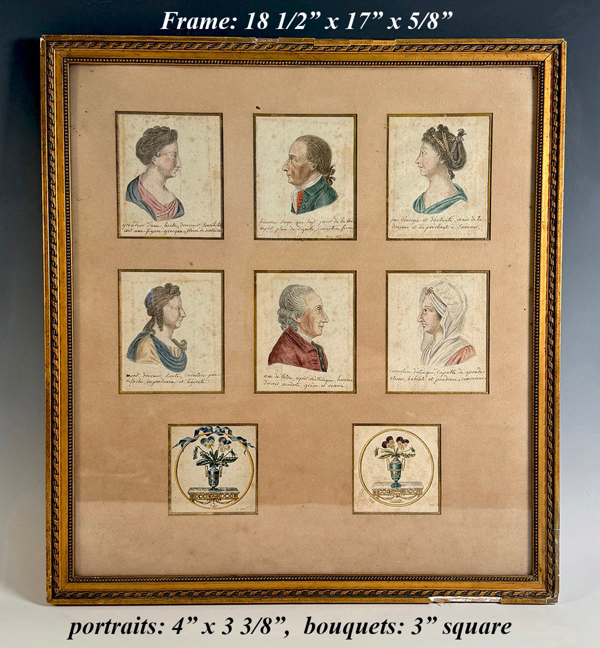 Charming Framed Group of 6 Historical Portrait Miniature Silhouettes, A Child's Art Dated c.1825