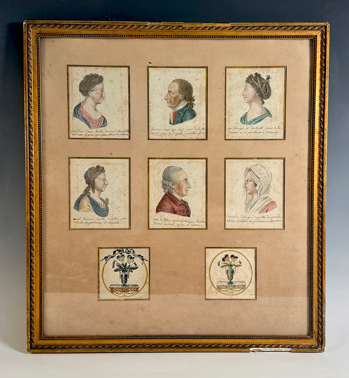 Charming Framed Group of 6 Historical Portrait Miniature Silhouettes, A Child's Art Dated c.1825