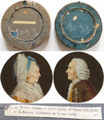 PAIR of Antique 18th Century Portrait Miniatures, French Revolution Era Nobleman and his Wife, Huge Lace Bonnet