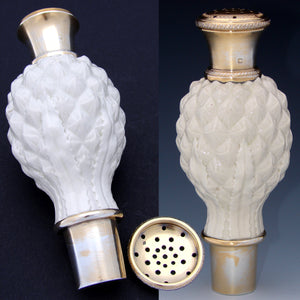 Antique French Gold Vermeil on Sterling Silver Shaker or Caster, Pottery Artichoke Shaped Body