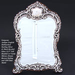 Antique English 1899 Sterling Silver 12.5" Boudoir or Vanity Mirror, Thick Beveled Glass, Rococo