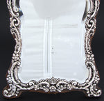 Antique English 1899 Sterling Silver 12.5" Boudoir or Vanity Mirror, Thick Beveled Glass, Rococo