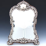 Antique English 1899 Sterling Silver 12.5" Boudoir or Vanity Mirror, Thick Beveled Glass, Rococo