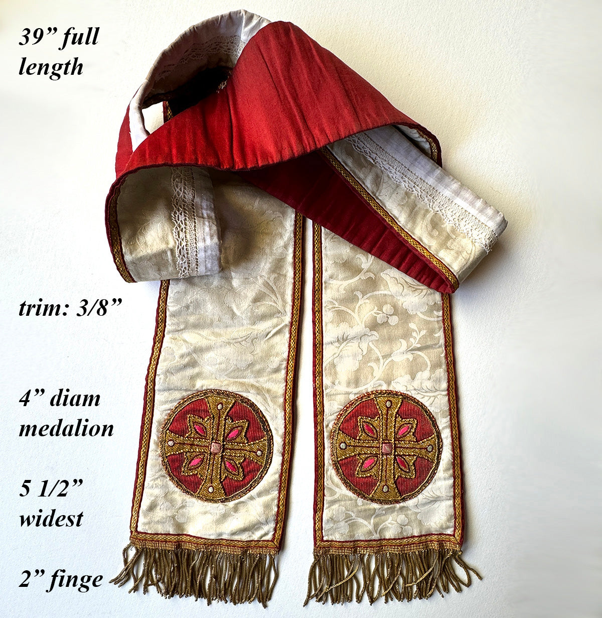 Maniple Insignia Antique French Catholic Maniple, Ceremonial Stole, Silk and Embroidery ...