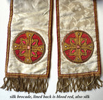 Antique French Catholic Maniple, Ceremonial Stole, Silk and Embroidery, Gold Metallic Fringe Trim