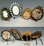 Lot of 4 Antique Gem Sized or Miniature Picture Frames, Tole Leaves, Gilt Brass or Ormou