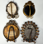 Lot of 4 Antique Gem Sized or Miniature Picture Frames, Tole Leaves, Gilt Brass or Ormou