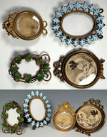 Lot of 4 Antique Gem Sized or Miniature Picture Frames, Tole Leaves, Gilt Brass or Ormou