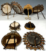 Lot of 4 Antique Gem Sized or Miniature Picture Frames, Tole Leaves, Gilt Brass or Ormou