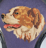 Antique Victorian Era 14" Footstool, Horseshoe Shape with St. Bernard Dog Needlepoint