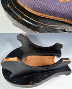 Antique Victorian Era 14" Footstool, Horseshoe Shape with St. Bernard Dog Needlepoint