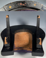 Antique Victorian Era 14" Footstool, Horseshoe Shape with St. Bernard Dog Needlepoint