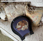 Antique Victorian Era 14" Footstool, Horseshoe Shape with St. Bernard Dog Needlepoint